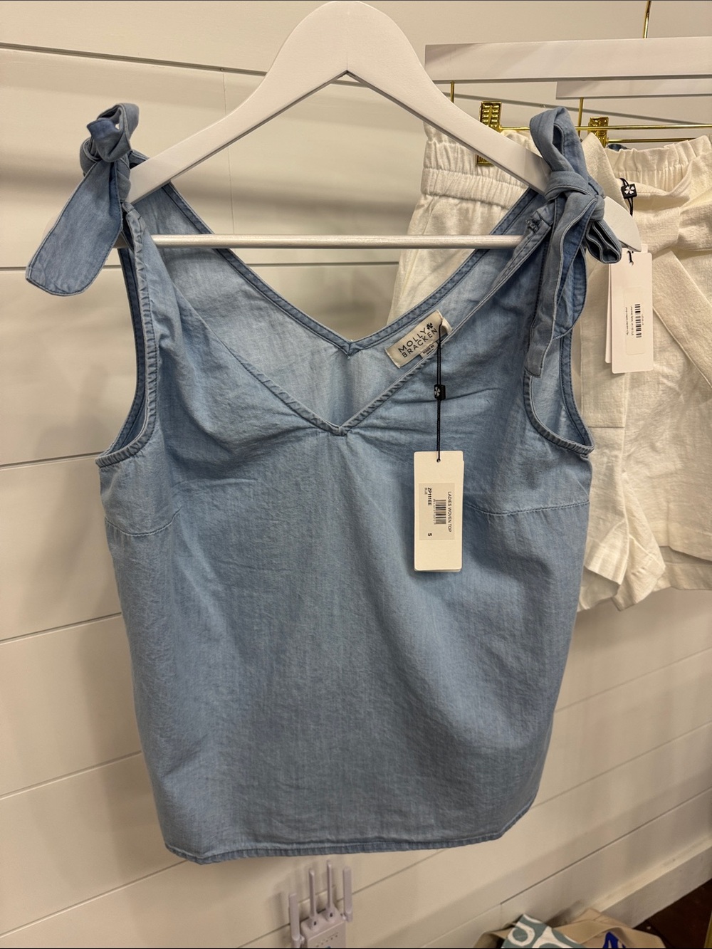 Molly Bracken Light Blue Tie-Strap Chambray Tank